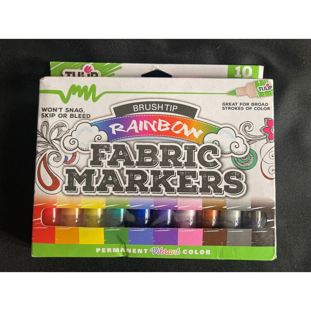 Tulip Rainbow Fabric Markers 10 Pack Permanent Brush‎ Tip Assorted Colors 34946